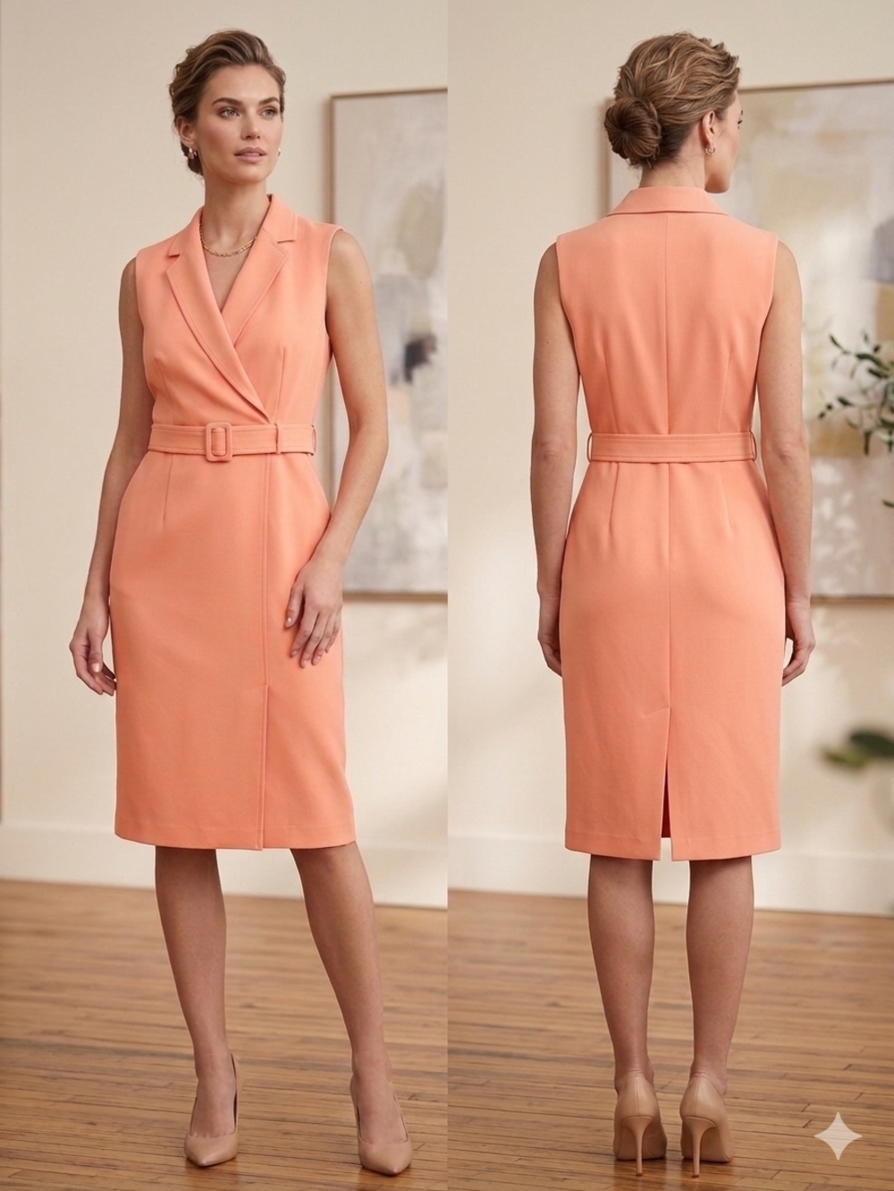 Ann Taylor Sleeveless Belted Sheath Dress in Peach